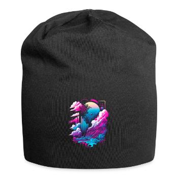 Vaporwave Abstrakte Landschaft Mond Baum - Jersey-Beanie - Schwarz - Vorne