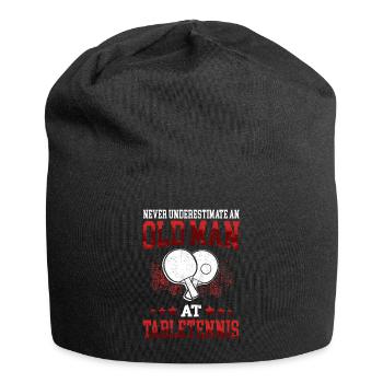 Old man at table tennis table tennis player - Jersey Beanie - black - Front