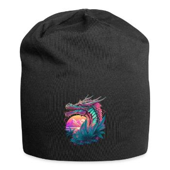 Drache Vaporwave Abstrakte Landschaft Mond Baum - Jersey-Beanie - Schwarz - Vorne