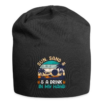 Plage ensoleillée un verre à la main fête de vacances - Bonnet en jersey - noir - Devant