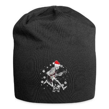 Skeleton Plays Electric Guitar Cat Christmas Hat - Jersey Beanie - black - Front