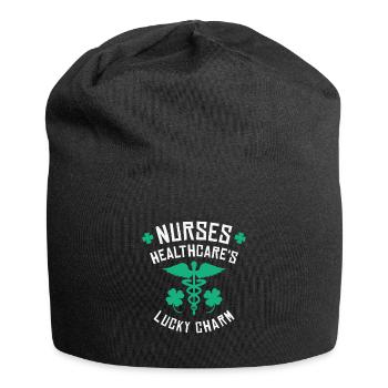 St. Patrick's Day Nurse Healthcare Clover Lucky - Jersey Beanie - black - Front