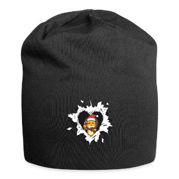 Lion with Christmas hat looks torn - Jersey Beanie - black - Front
