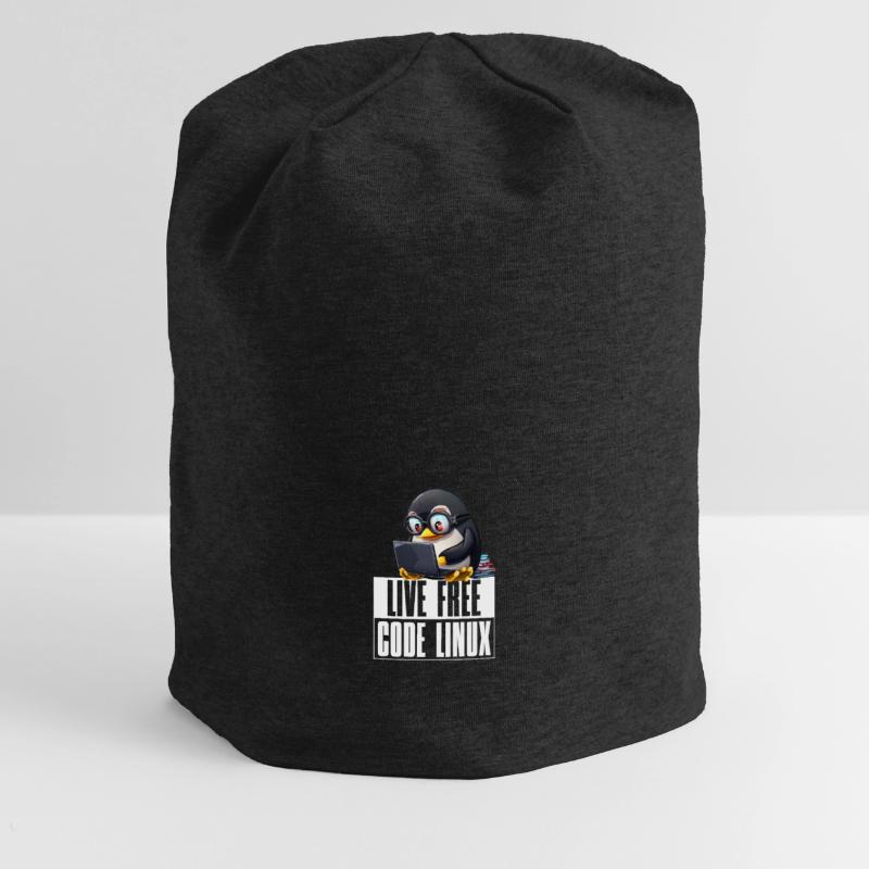 Live Free Code Linux Nerd Tux Nerdy Penguin Coding Jersey-Beanie