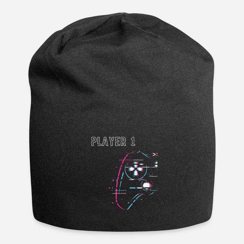 Zocker Paar - Player 1 Player 2 - Gamer - Jersey-Beanie - Schwarz