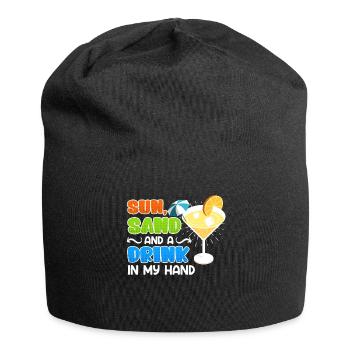 Plage ensoleillée un verre à la main fête de vacances - Bonnet en jersey - noir - Devant