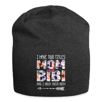 Two Titles Mom Rock Them Both Floral Mother's Day - Jersey Beanie - charcoal grey - Front