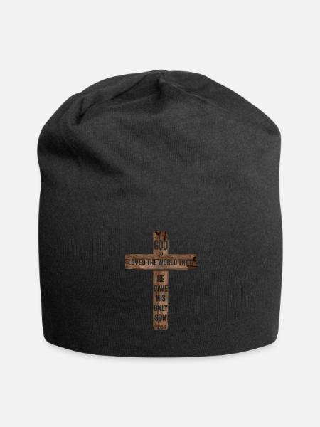 Christian Cross Bible John 3:16 - Jersey Beanie - black