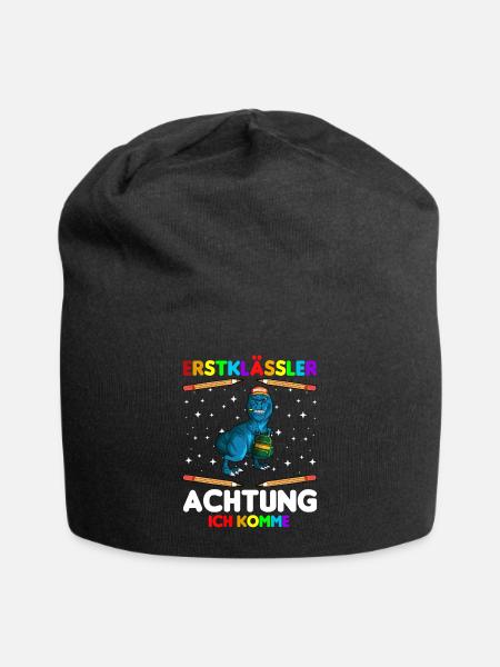 Erstklässler Achtung ich komme Dino 1. Klasse - Jersey-Beanie - Schwarz