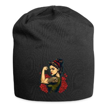Femme forte Mère Roses Cadeau de fête des mères - Bonnet en jersey - noir - Devant