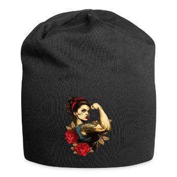 Femme forte Mère Roses Cadeau de fête des mères - Bonnet en jersey - noir - Devant