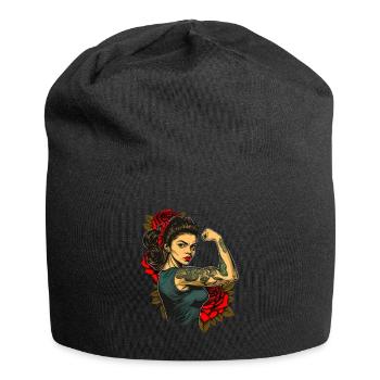Femme forte Mère Roses Cadeau de fête des mères - Bonnet en jersey - noir - Devant