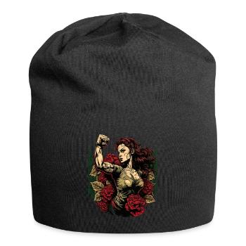 Femme forte Mère Roses Cadeau de fête des mères - Bonnet en jersey - noir - Devant