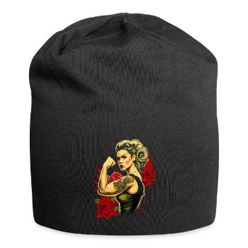 Femme forte Mère Roses Cadeau de fête des mères - Bonnet en jersey - noir - Devant