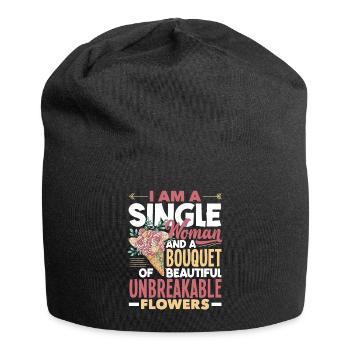 Je suis une femme célibataire et un bouquet d’incassable - Bonnet en jersey - noir - Devant