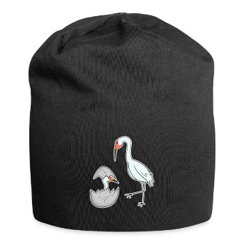 Kraniche Familie - Kraniche mit Baby - Jersey-Beanie - Schwarz - Vorne