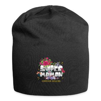 Super Mom Floral Flower French Happy Mother's Day - Jersey Beanie - black - Front