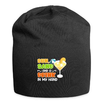 Plage ensoleillée un verre à la main fête de vacances - Bonnet en jersey - noir - Devant