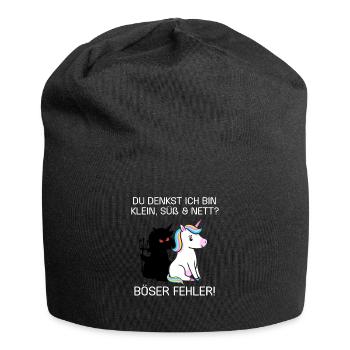 Du denkst ich bin klein lieb und nett Einhorn - Jersey-Beanie - Schwarz - Vorne