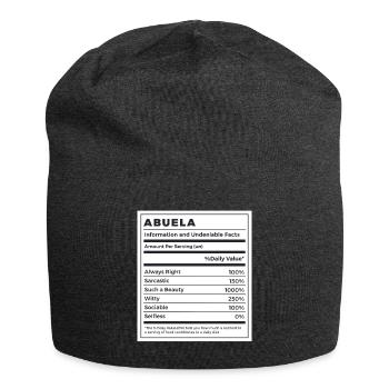 Funny Abuela Nutritional Facts - Jersey Beanie - charcoal grey - Front