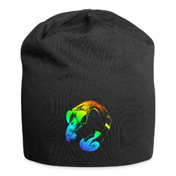 Monkey with DJ headphones and sunglasses - Jersey Beanie - black - Front