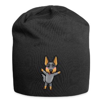 Australian Cattle Hund Blue Heeler Kawaii Emoticon - Jersey-Beanie - Schwarz - Vorne