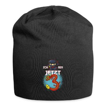 3rd birthday boy 3 years old three-year-old ninja - Jersey Beanie - black - Front