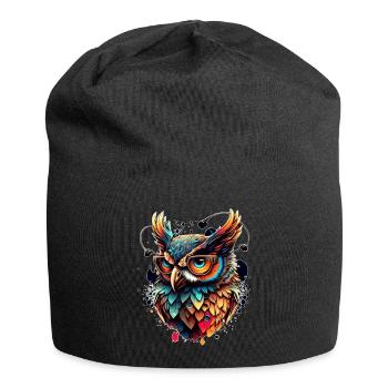 Eule als bunter schlauer Nachtvogel mit Brille - Jersey-Beanie - Schwarz - Vorne