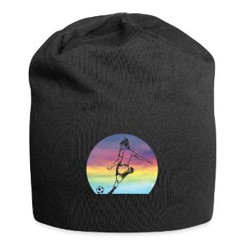 Women's Soccer Silhouette Retro Sunset Girls - Jersey Beanie - black - Front