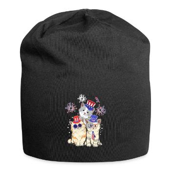 Fourth July 4 American flag Meowica cats - Jersey Beanie - black - Front