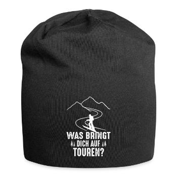 Was bringt dich auf Touren? - Jersey-Beanie - Schwarz - Vorne