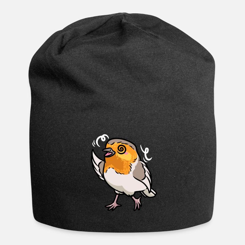 Rotkehlchen Vogel Kawaii Emoticon - Jersey-Beanie - Schwarz