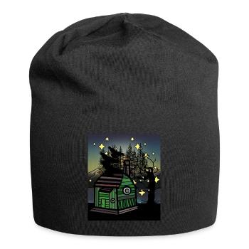 cabane, forêt, corbeaux, habitants de la forêt, vivant, remorque de construction - Bonnet en jersey - noir - Devant