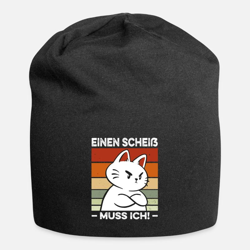 Einen Scheiß muss ich Spruch fette Katze Retro - Jersey-Beanie - Schwarz