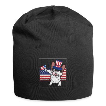 Tupfende Französische Bulldogge 4. Juli Patriot - Jersey-Beanie - Schwarz - Vorne