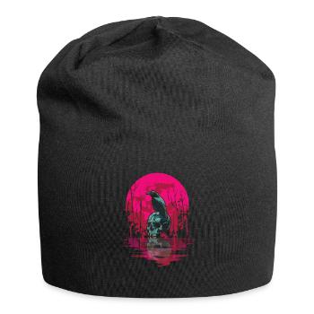 Gothic Skull Red Moon Black Crow - Jersey Beanie - black - Front