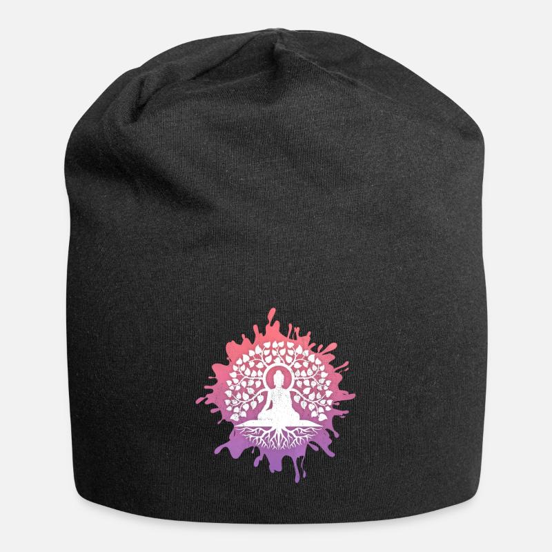 Yoga, Buddha mit Lebensbaum, Bodhi-Baum - Jersey-Beanie - Schwarz