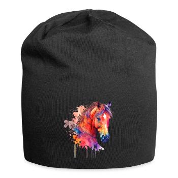 Idée passion chevaux cavalière aquarelle splash - Bonnet en jersey - noir - Devant