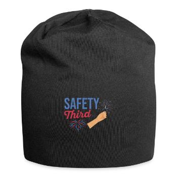 Funny July 4th Patriotic Fireworks Safety Third - Jersey Beanie - black - Front