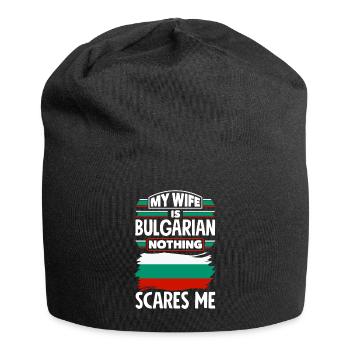 Bulgarian Bulgaria Bulgarian Flag My Wife Is - Jersey Beanie - black - Front