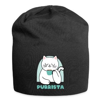 Purrista Kaffee Rösten Kaffee Katze - Jersey-Beanie - Schwarz - Vorne