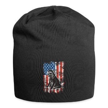 Mops 4. Juli Patriotisch Amerikanische USA Flagge - Jersey-Beanie - Schwarz - Vorne