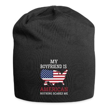 Rien ne me fait peur Mon copain est américain - Bonnet en jersey - noir - Devant