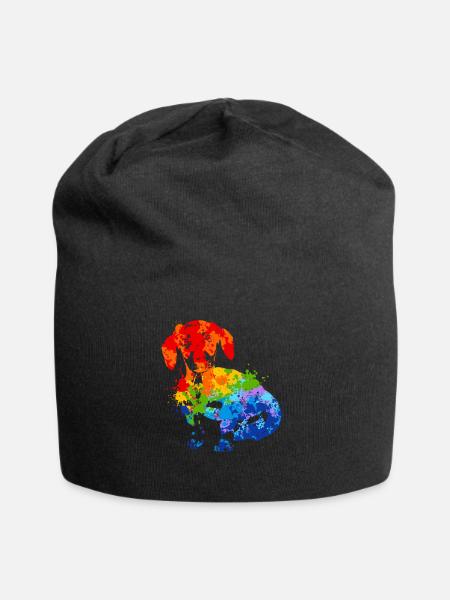 Farbspritzer Dackel Bunter Hund - Jersey-Beanie - Schwarz