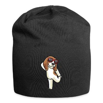 Beagle dog dancing with sunglasses - Jersey Beanie - black - Front