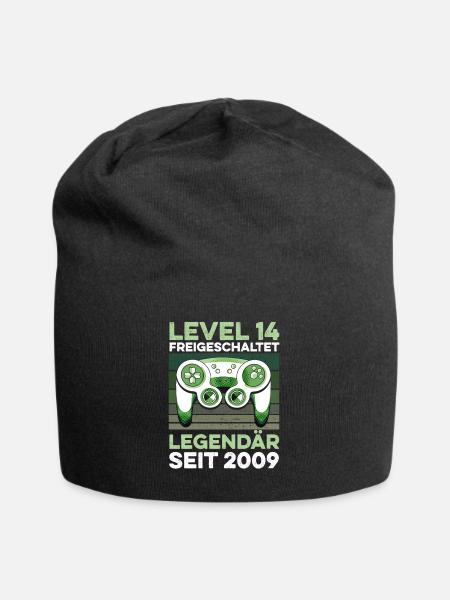 Level 14 years 14th birthday year 2009 gamer - Jersey Beanie - black