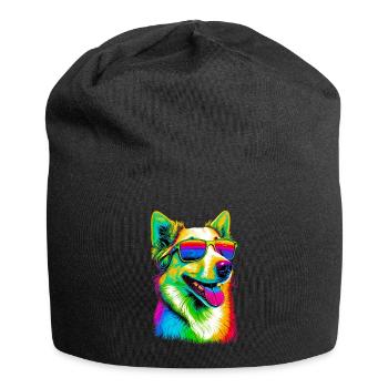 Super Cute Retro Rainbow Summer Corgi Corgeek Art - Jersey Beanie - black - Front