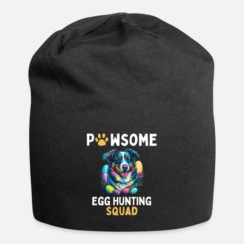 Australian Shepherd Easter Egg Hunting Squad Match - Jersey Beanie - black