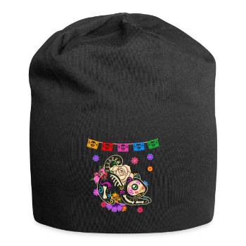 Day of the dead farbige Katze mexikanisches - Jersey-Beanie - Schwarz - Vorne