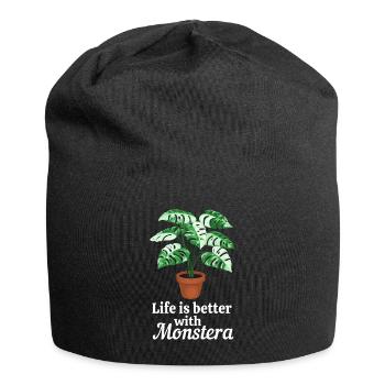 Life is better with Monstera - Jersey Beanie - black - Front